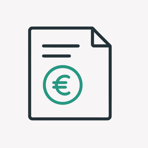 Stiliisiertes Blatt Papier mit Euro-Zeichen drauf als Icon.