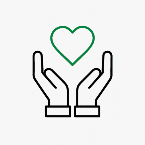 Zwei stilisierte Hände, die ein Herz umfassen als Icon.