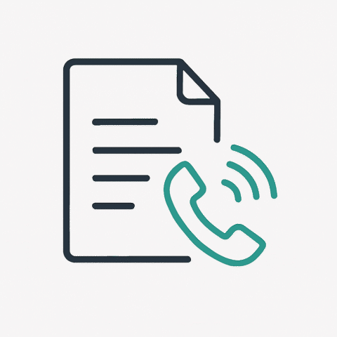 Ein stilisiertes Dokument mit einem Telefonhörer als Icon.